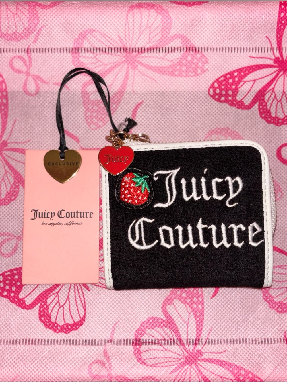 Juicy Couture Black Wallet with Strawberry Charm NWT
